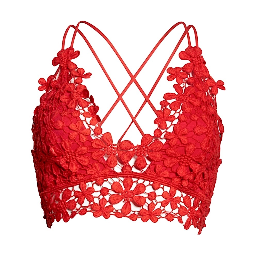 NEW INTIMATELY FP Red Floral Crochet Daisy Crop Top Bralette Sm NWT - Picture 2 of 7